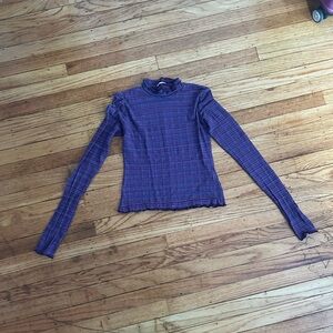 Free People Long Sleeve Ribbed Mock Neck Top in Purple
